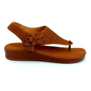 Rosy Womens Perforated Platform Slingback Sandals Buckle Brown ‎ EUR 42 New